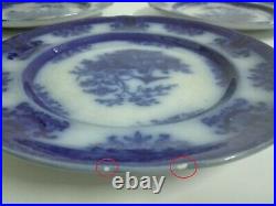 LOT(3) Antique 19th Century Davenport Flow Blue Amoy Pattern Dessert Plates