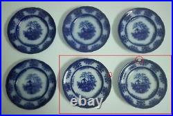 LOT(6) Antique 19th Century Davenport Flow Blue Amoy Pattern Saucers