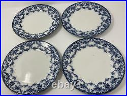 LOT of 4 Bishop & Stonier Flow Blue TORBAY Porcelain 9 Dinner Blue &White, Nice