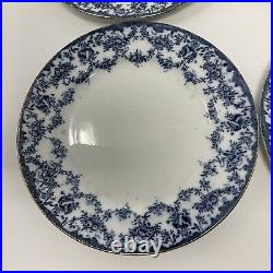 LOT of 4 Bishop & Stonier Flow Blue TORBAY Porcelain 9 Dinner Blue &White, Nice