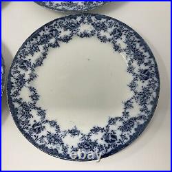 LOT of 4 Bishop & Stonier Flow Blue TORBAY Porcelain 9 Dinner Blue &White, Nice