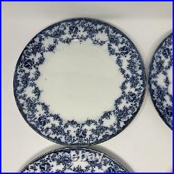 LOT of 4 Bishop & Stonier Flow Blue TORBAY Porcelain 9 Dinner Blue &White, Nice