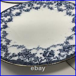 LOT of 4 Bishop & Stonier Flow Blue TORBAY Porcelain 9 Dinner Blue &White, Nice