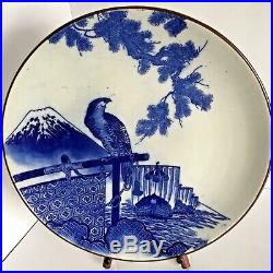 Large 15.75 Antique Japanese Meiji Arita Imari Blue & White Porcelain Charger