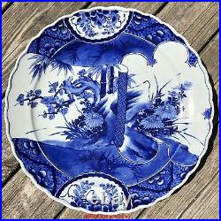 Large 17.7 Japanese 19thC Meiji Hizen Arita Blue & White Porcelain Charger