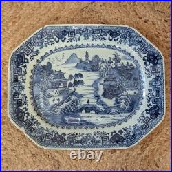 Large 18th C. Antique Chinese Export Blue White Platter Qianlong Qing W37.5cm