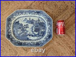 Large 18th C. Antique Chinese Export Blue White Platter Qianlong Qing W37.5cm