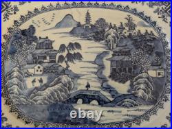 Large 18th C. Antique Chinese Export Blue White Platter Qianlong Qing W37.5cm