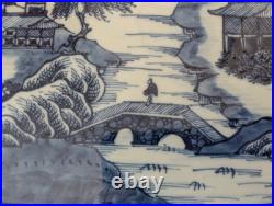 Large 18th C. Antique Chinese Export Blue White Platter Qianlong Qing W37.5cm