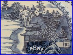 Large 18th C. Antique Chinese Export Blue White Platter Qianlong Qing W37.5cm