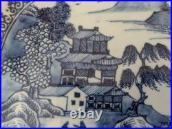 Large 18th C. Antique Chinese Export Blue White Platter Qianlong Qing W37.5cm