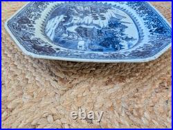 Large 18th C. Antique Chinese Export Blue White Platter Qianlong Qing W37.5cm