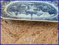 Large 18th C. Antique Chinese Export Blue White Platter Qianlong Qing W37.5cm