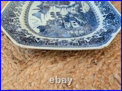 Large 18th C. Antique Chinese Export Blue White Platter Qianlong Qing W37.5cm