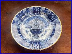 Large 18th Century Dutch Delft Handpainted Blue & White Charger Plate Flowers