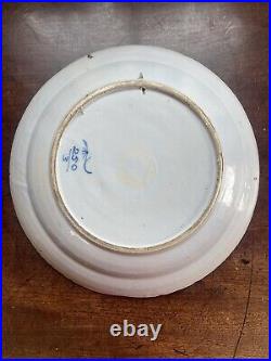 Large 18th Century Dutch Delft Handpainted Blue & White Charger Plate Flowers