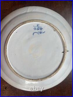 Large 18th Century Dutch Delft Handpainted Blue & White Charger Plate Flowers