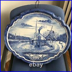 Large 23 x 20 Blue and White Delft Scene Wall Plaque