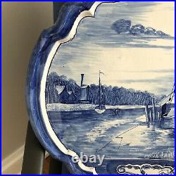 Large 23 x 20 Blue and White Delft Scene Wall Plaque