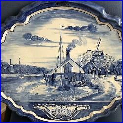 Large 23 x 20 Blue and White Delft Scene Wall Plaque