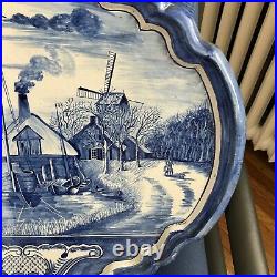 Large 23 x 20 Blue and White Delft Scene Wall Plaque