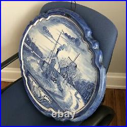 Large 23 x 20 Blue and White Delft Scene Wall Plaque