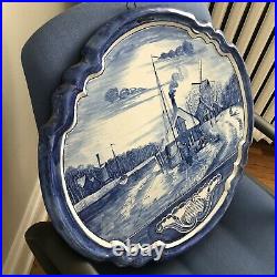 Large 23 x 20 Blue and White Delft Scene Wall Plaque