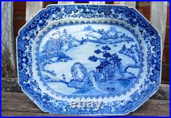 Large Antique Chinese Blue And White Porcelain Plate