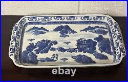 Large Antique Chinese Decorated Blue & White Ceramic Dish