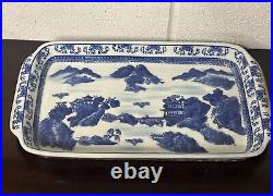 Large Antique Chinese Decorated Blue & White Ceramic Dish