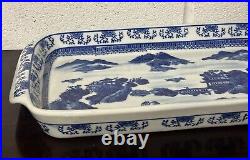 Large Antique Chinese Decorated Blue & White Ceramic Dish