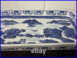 Large Antique Chinese Decorated Blue & White Ceramic Dish