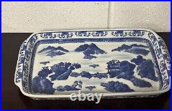 Large Antique Chinese Decorated Blue & White Ceramic Dish