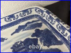 Large Antique Chinese Decorated Blue & White Ceramic Dish