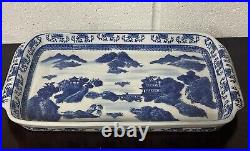 Large Antique Chinese Decorated Blue & White Ceramic Dish