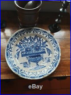 Large Antique Delft Charger Plate Blue And White Tin Glazed