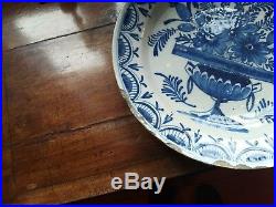 Large Antique Delft Charger Plate Blue And White Tin Glazed