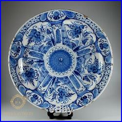 Large Antique Delft Tin Glaze Blue & White Wall Charger Plate