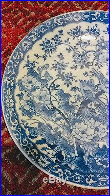 Large Antique Japanese Porcelain Blue and White Plate, Stamped. Make an offer