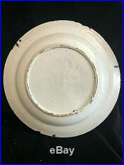 Large Blue & White Antique Tin Glazed Plate / Platter / Charger