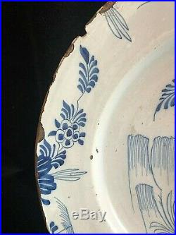 Large Blue & White Antique Tin Glazed Plate / Platter / Charger
