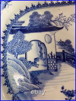 Large Chinese Antique Blue White Figure Pattern Plate Charger 18th C. Qianlong#C