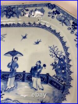 Large Chinese Antique Blue White Figure Pattern Plate Charger 18th C. Qianlong#C