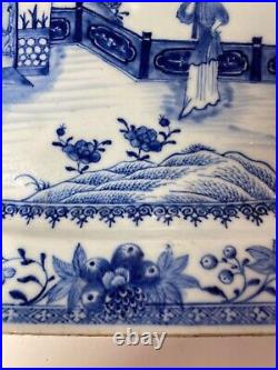 Large Chinese Antique Blue White Figure Pattern Plate Charger 18th C. Qianlong#C