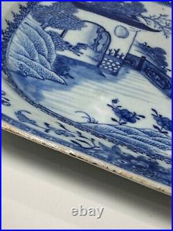 Large Chinese Antique Blue White Figure Pattern Plate Charger 18th C. Qianlong#C