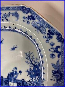 Large Chinese Antique Blue White Figure Pattern Plate Charger 18th C. Qianlong#C