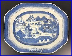 Large Chinese Export Blue & White & Porcelain Octagon Plate 19th Century