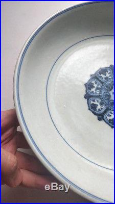 Large Chinese Porcelain Blue And White Plate With Eight Auspicious Symbols