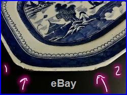 Large Chinese Qianlong Period Export Blue & White Octagon Porcelain Plate