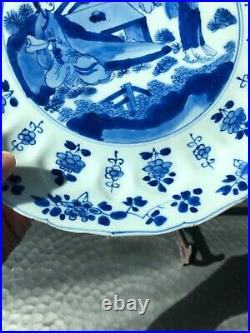 Large Chinese blue and white lobed plate with Kangxi mark, Kangxi Period